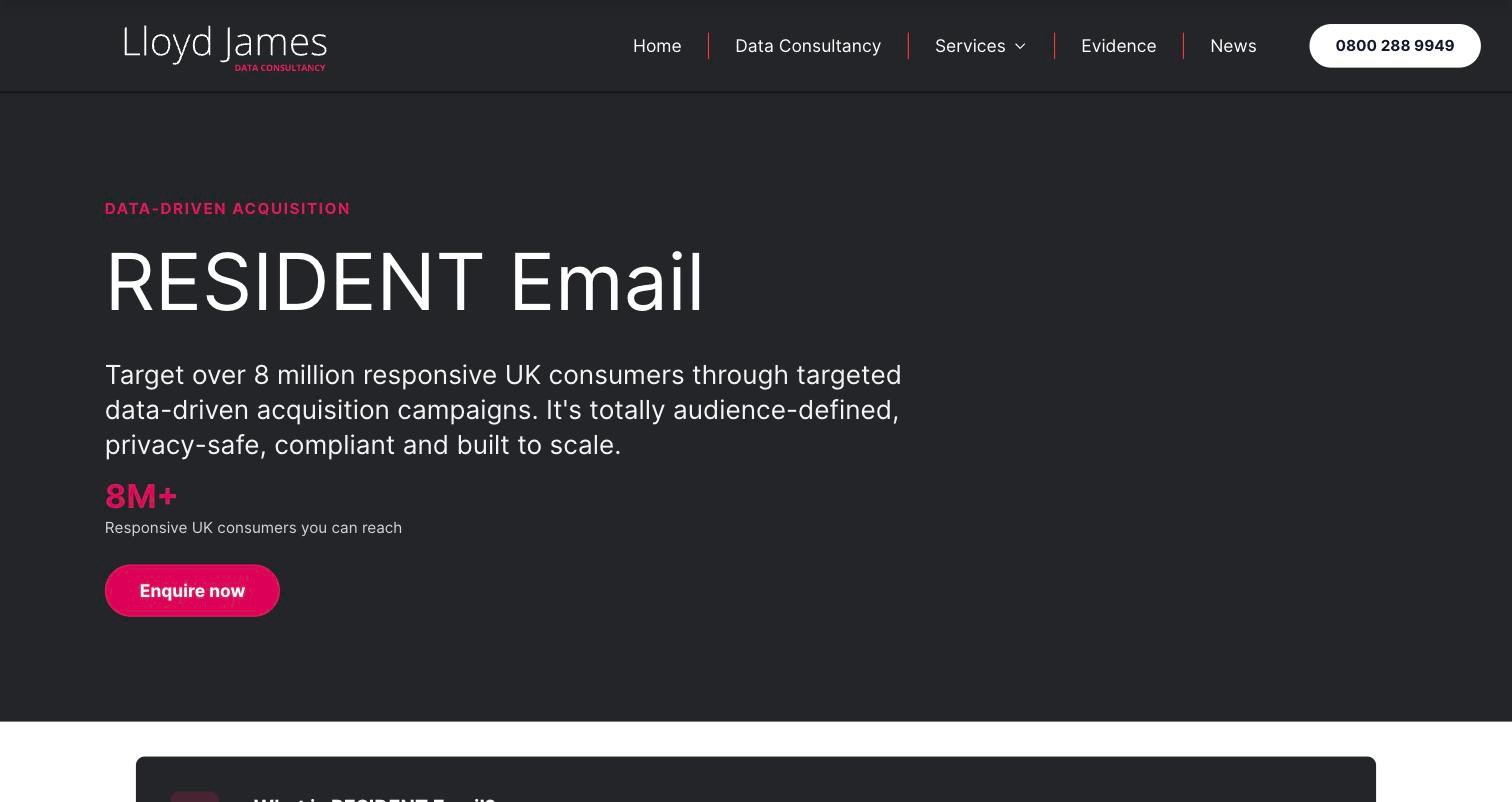Live RESIDENT Email page on lloydjames.com
